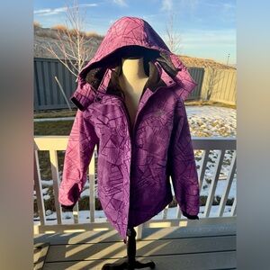 OTU Women’s Purple Hooded Ski Jacket – Fleece Lined Waterproof Like New Size XL